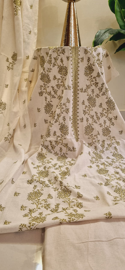 Khaddar karandi embroidered three piece suit