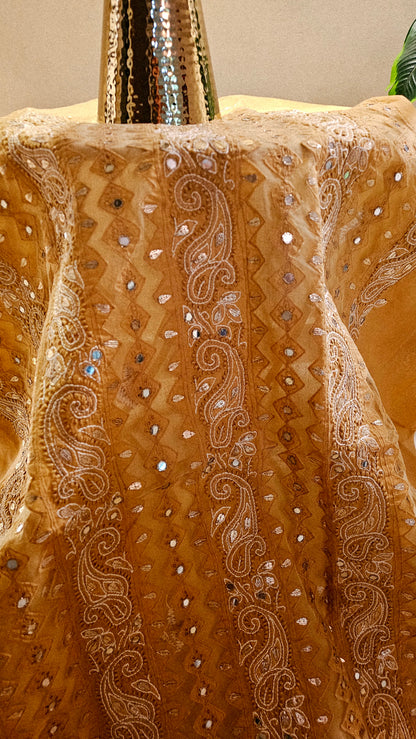 Chikankari embroidered shirt with gota and mirror work