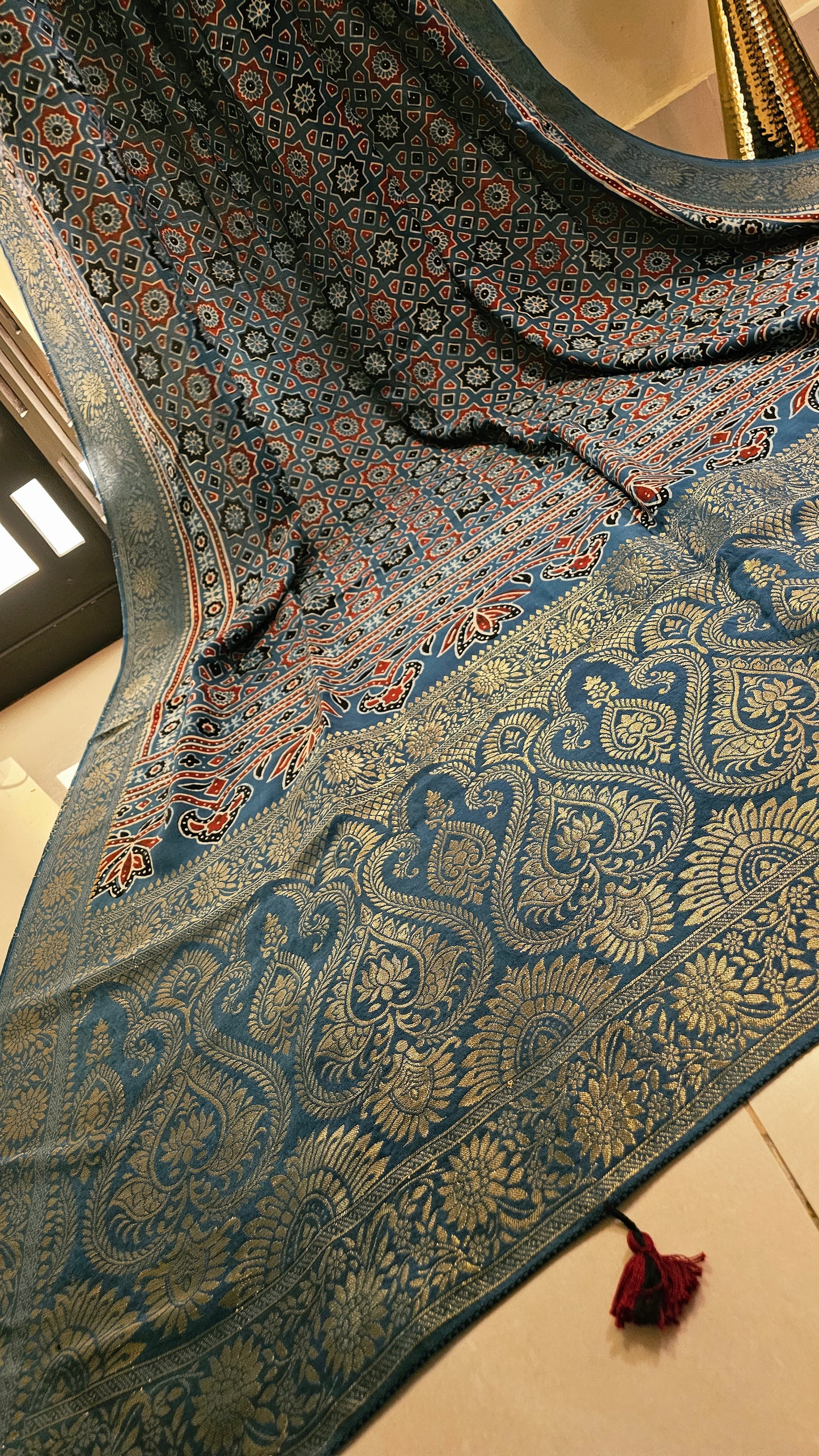 Formal ajrak shawl: Monga Silk