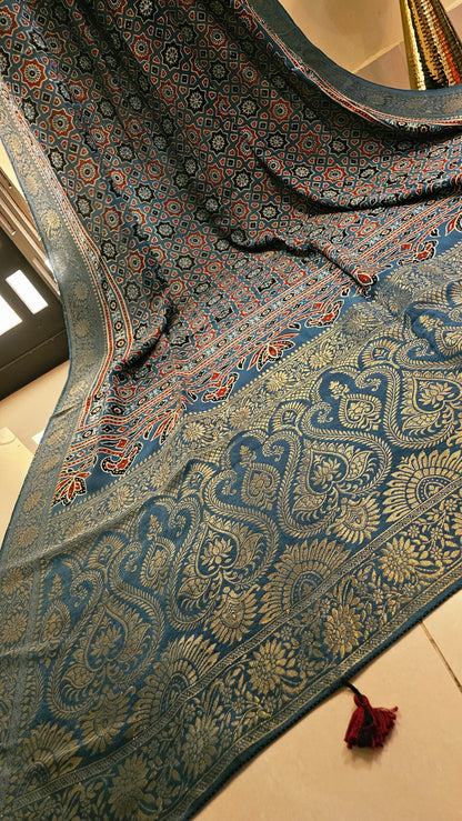 Formal ajrak shawl: Monga Silk