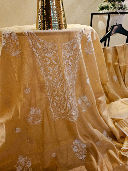 Chanderi silk chikankari suit
