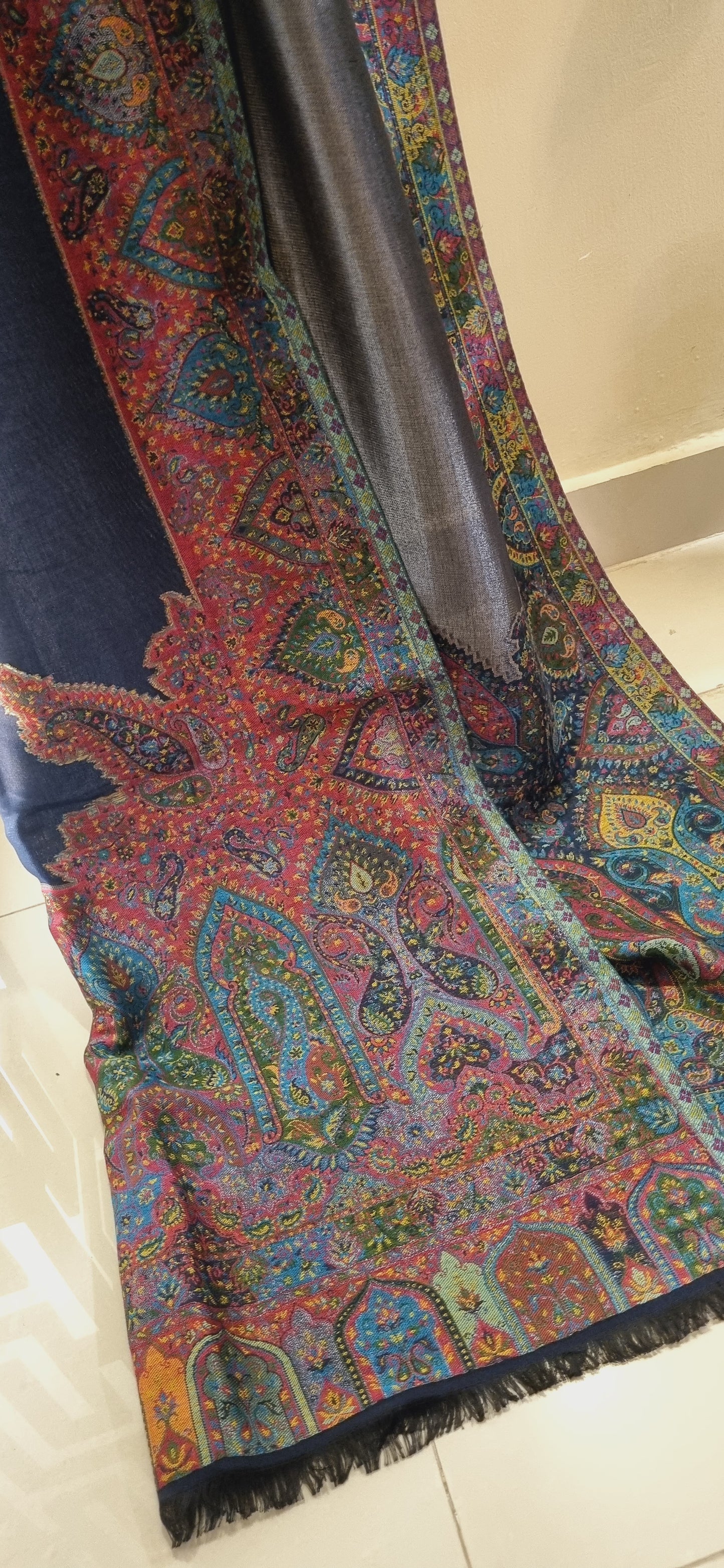 Reversible moonlight gandhara kaani shawl