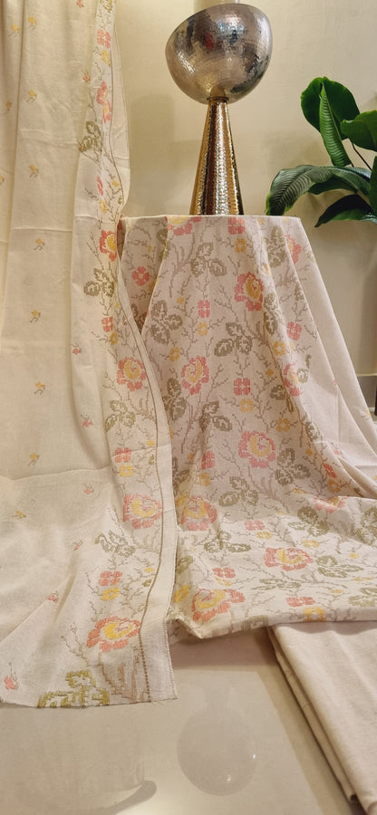 Khaddar karandi embroidered three piece suit