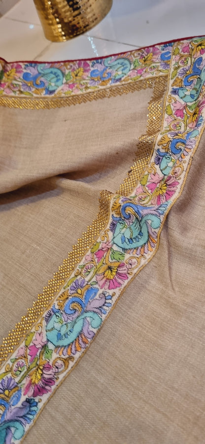 Pashmina with kalamkar and swarovski border