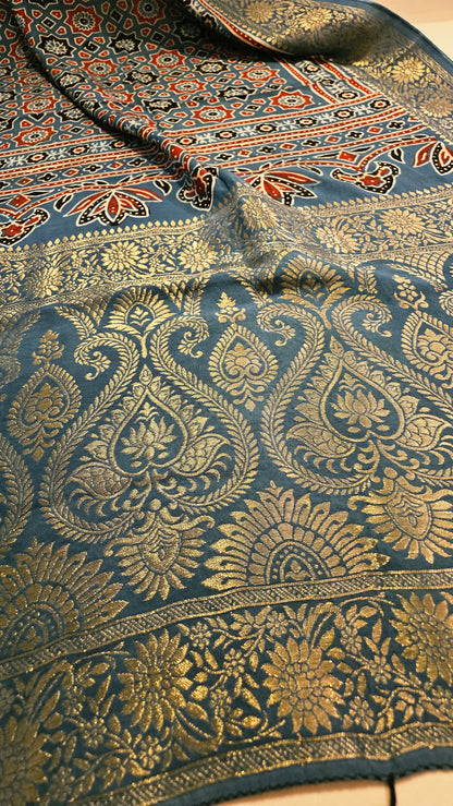 Formal ajrak shawl: Monga Silk