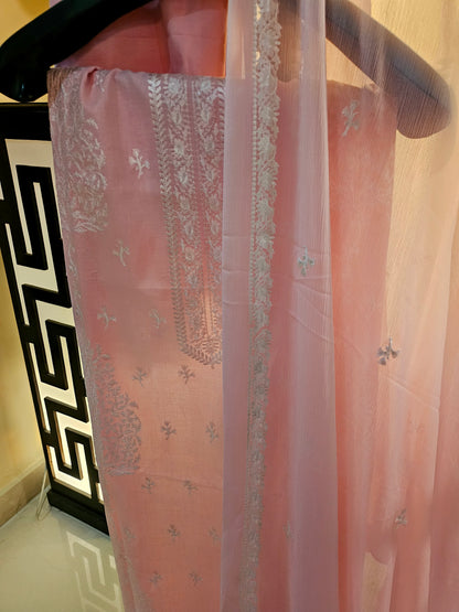 Lawn embroidered three piece suit