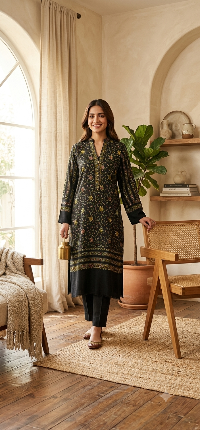 Hand embroidered two piece: woollen pashmina