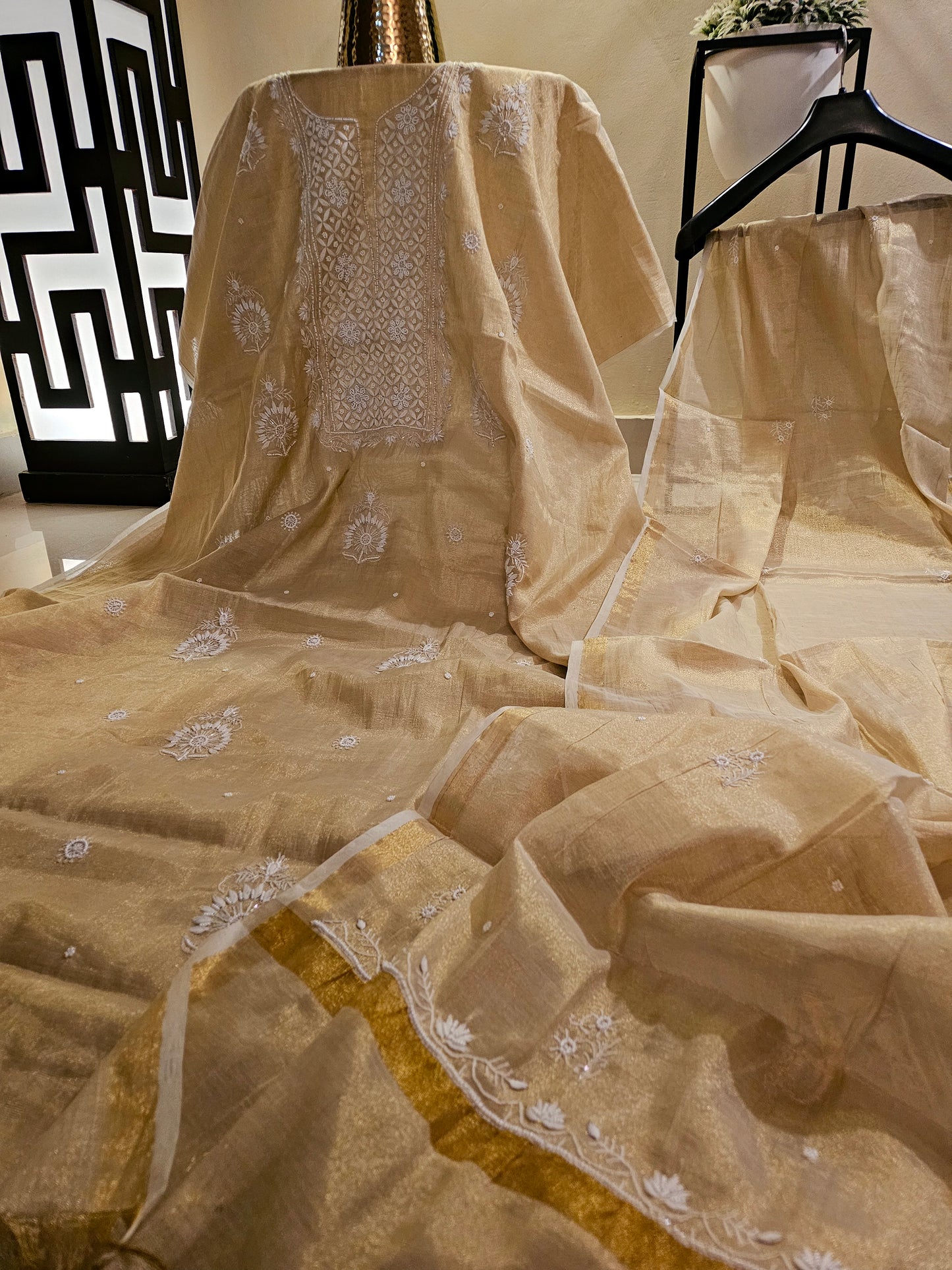 Chanderi silk chikankari suit