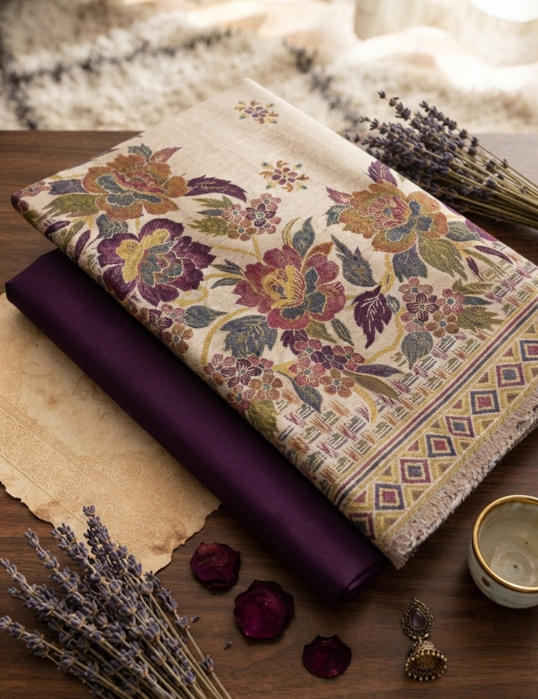 Kaani suit: woollen pashmina