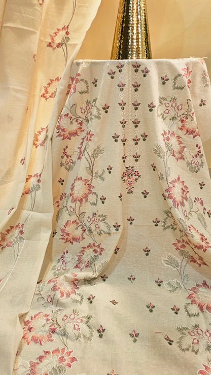 Embroidered three piece: Karandi khaddar