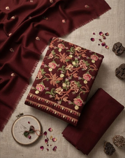 Embroidered three piece: Pashmina