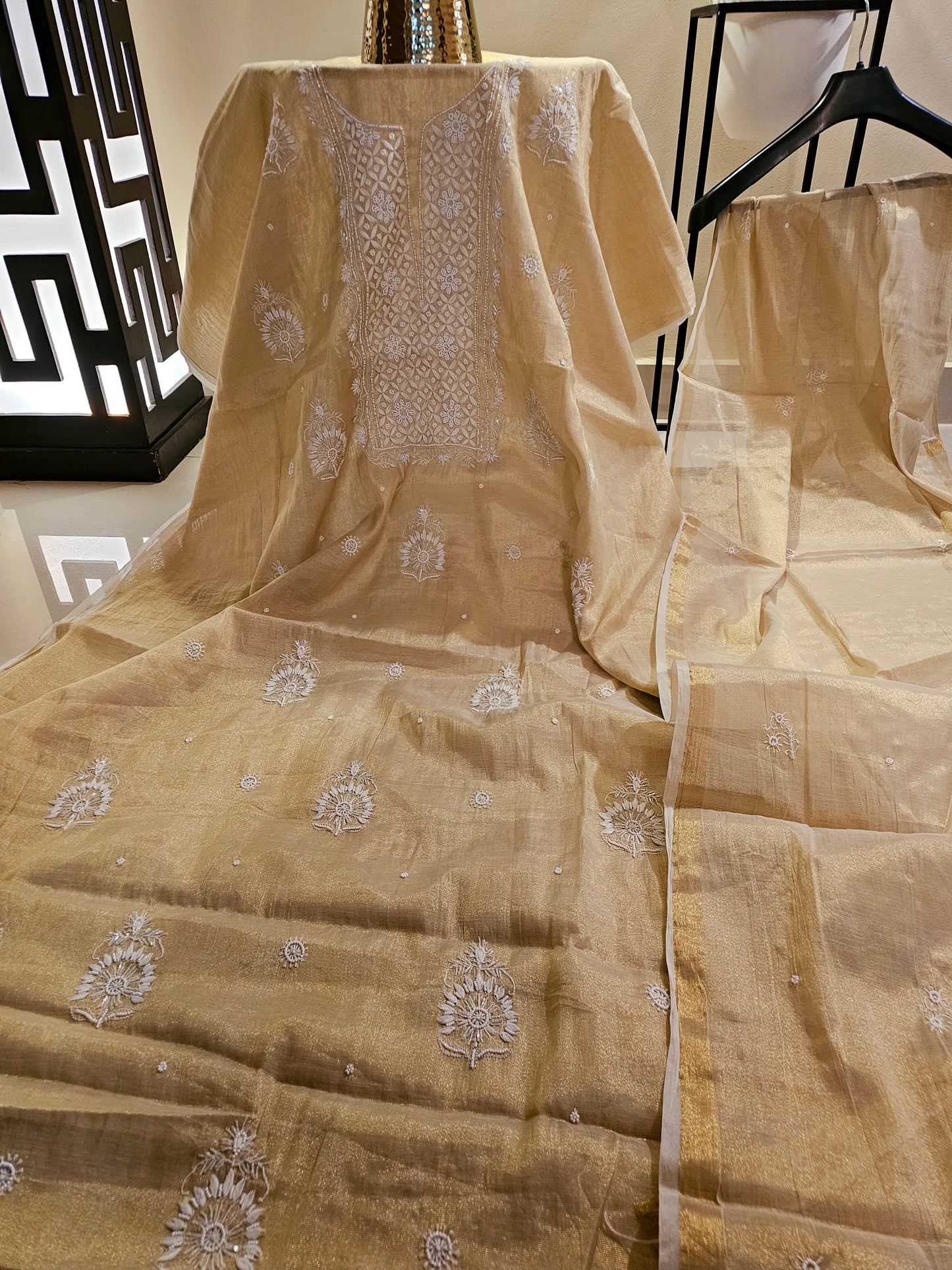 Chanderi silk chikankari suit