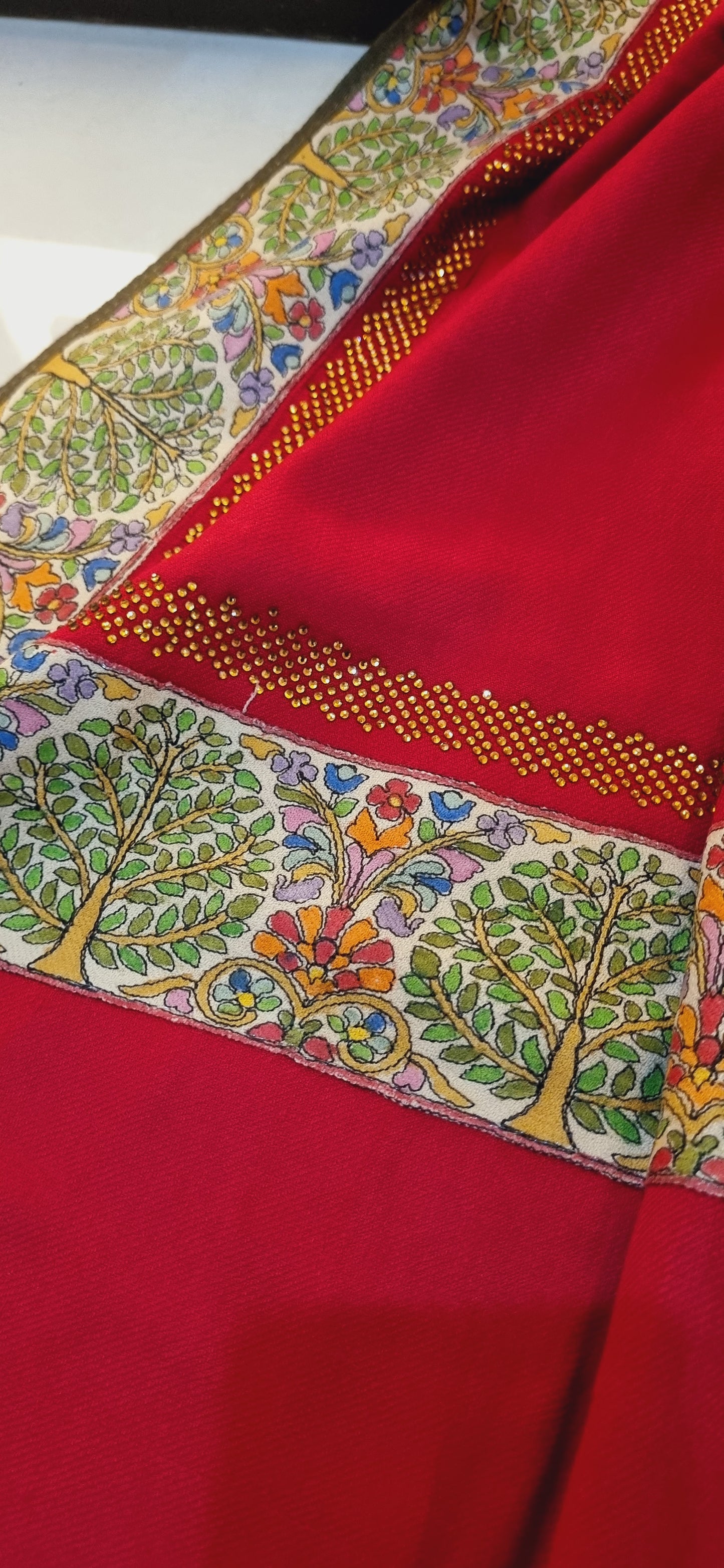 Pashmina with kalamkar and swarovski border