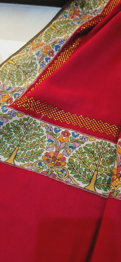 Pashmina with kalamkar and swarovski border