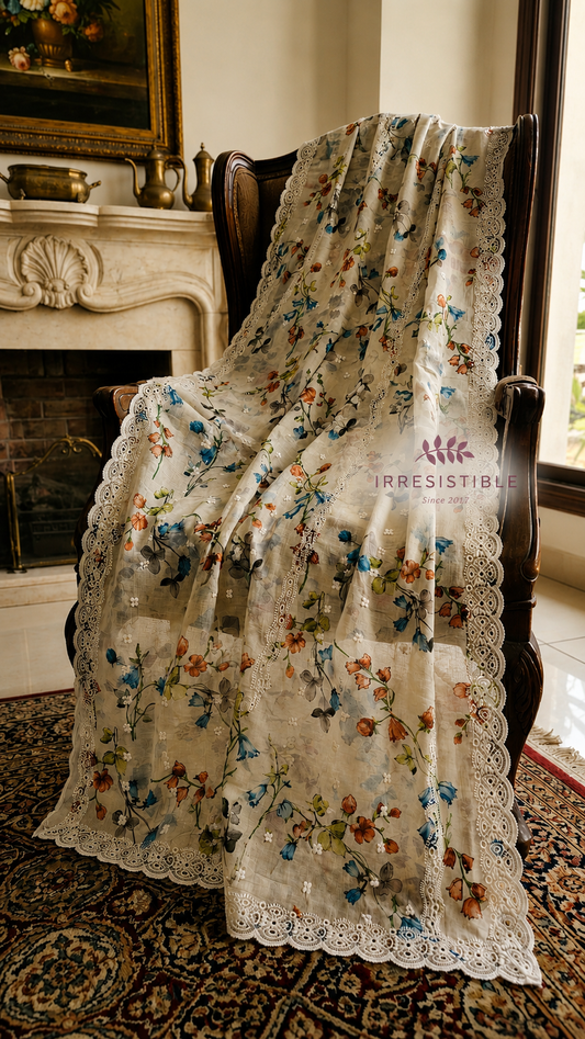 Lawn chikan embroidered :  shawl