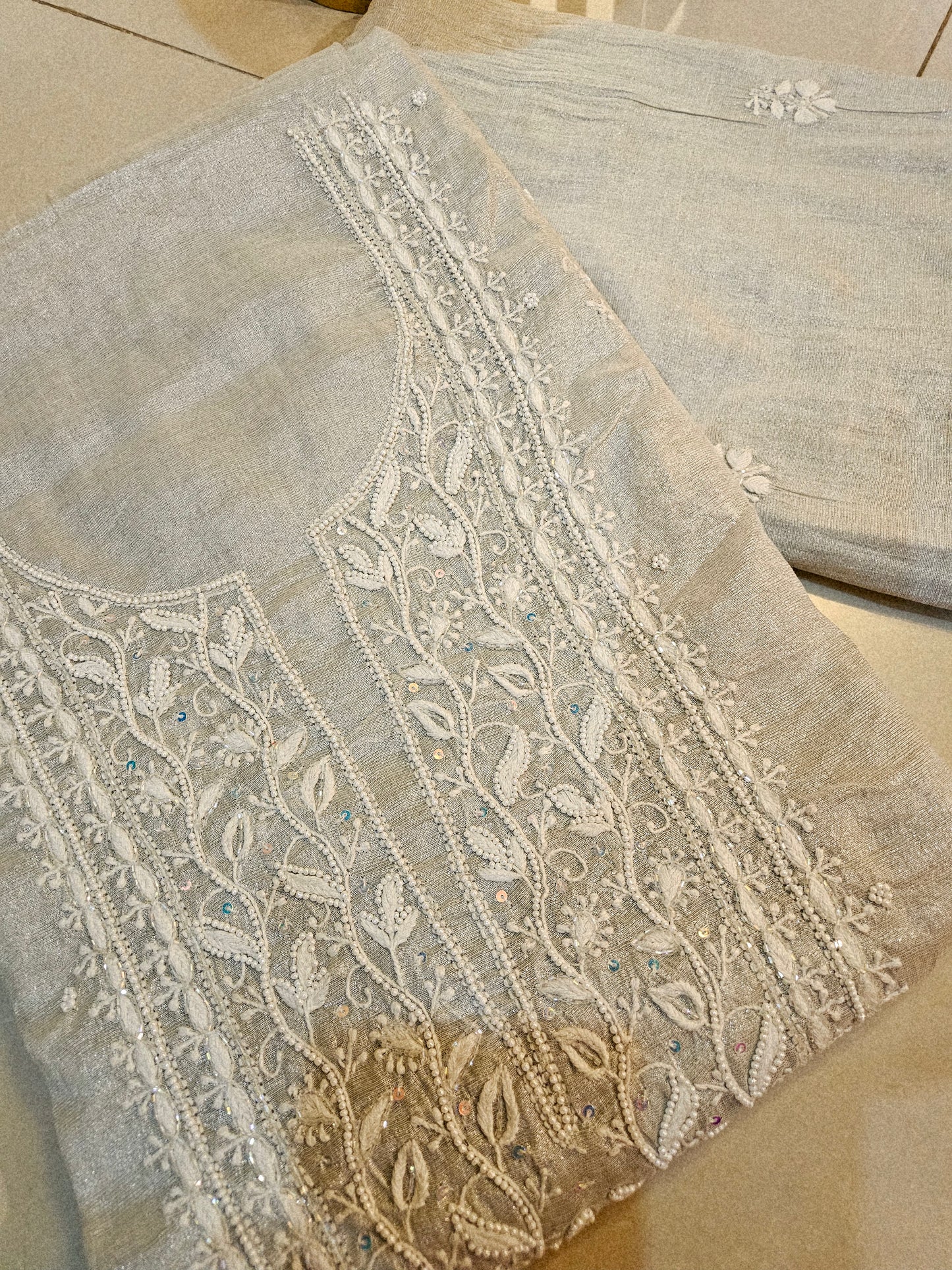 Chanderi silk Chikankari suit