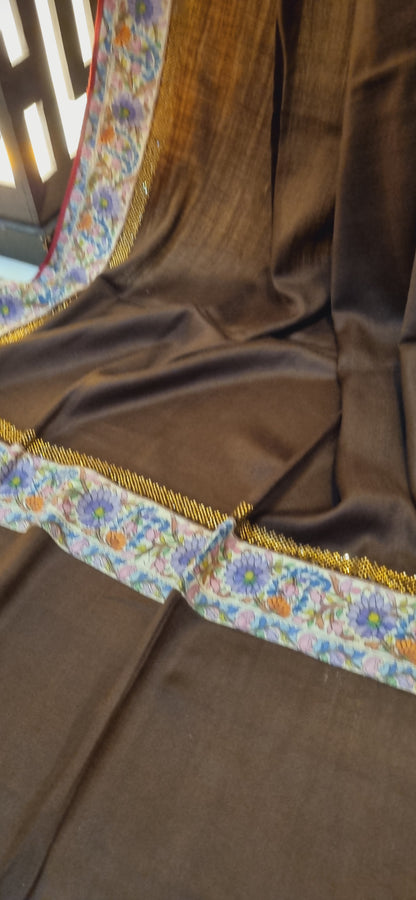 Pashmina with kalamkar and swarovski border