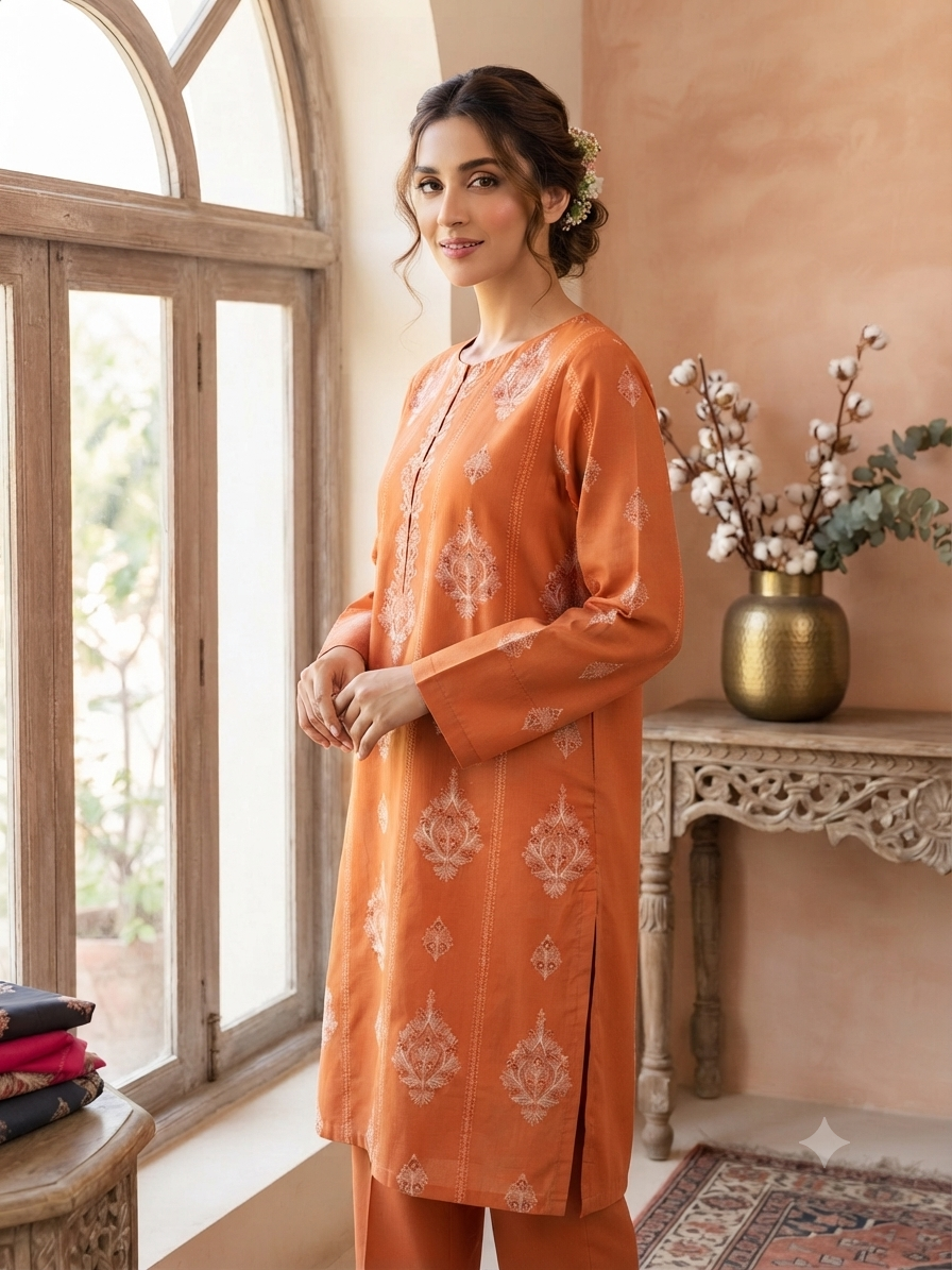 Embroidered three piece: Karandi khaddar