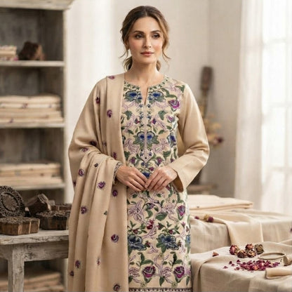 Embroidered three piece: Pashmina