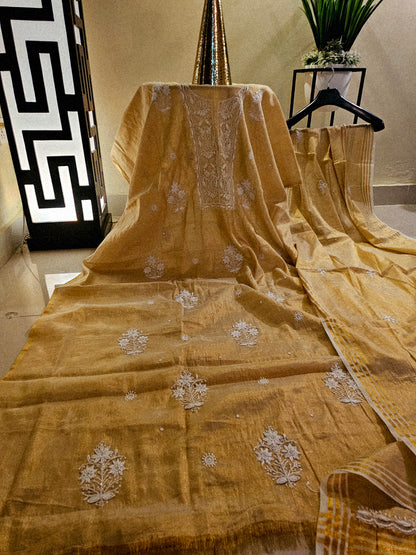 Chanderi silk chikankari suit