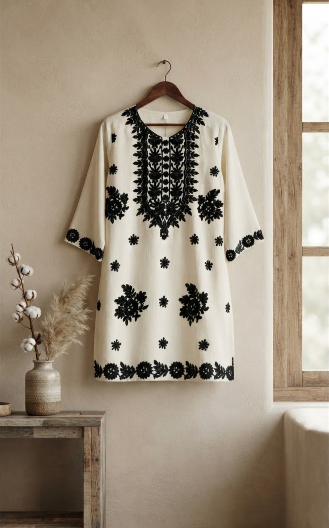 Embroidered kurta: linen