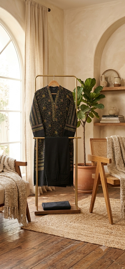 Hand embroidered two piece: woollen pashmina