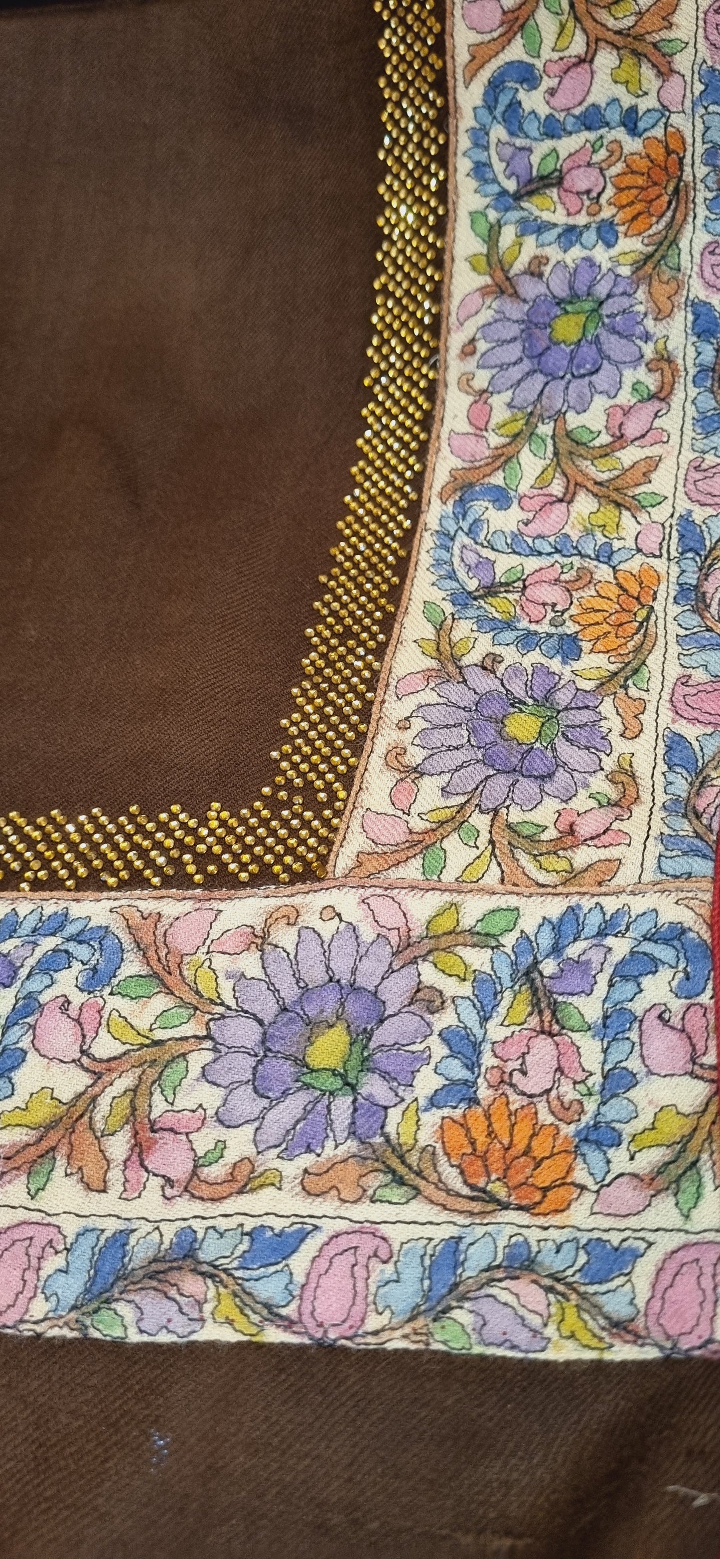 Pashmina with kalamkar and swarovski border