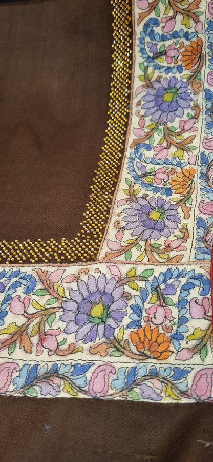 Pashmina with kalamkar and swarovski border