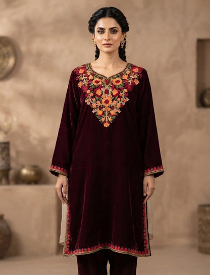 Embroidered phiran trouser: velvet