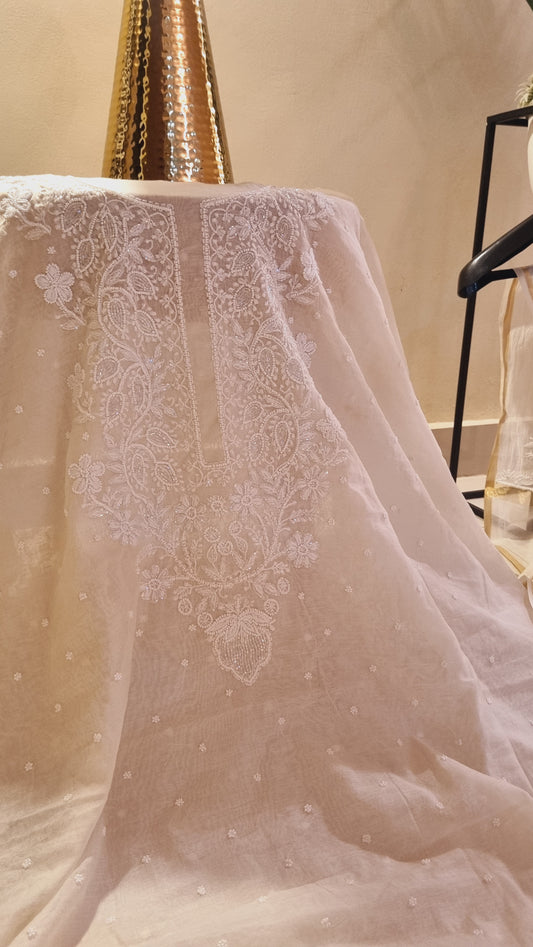 Mul chanderi chikankari suit