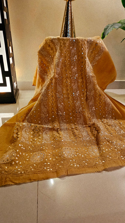 Chikankari embroidered shirt with gota and mirror work