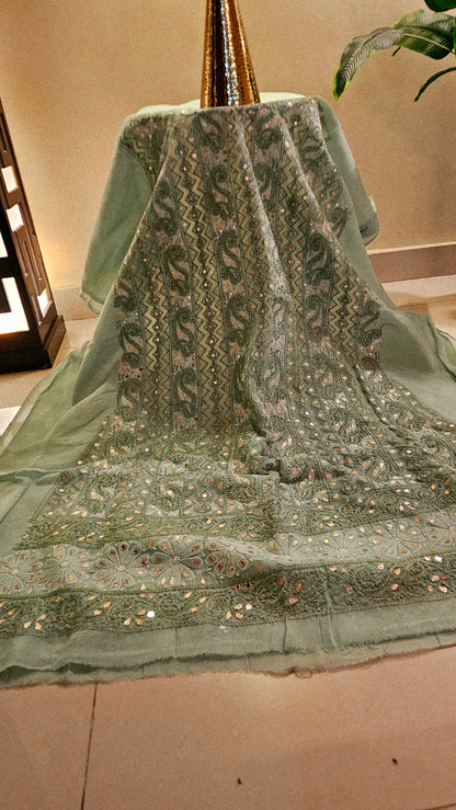 Chikankari shirt with gota and mirror