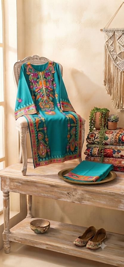Embroidered kurta trouser: linen