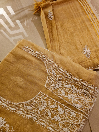 Chanderi silk chikankari suit