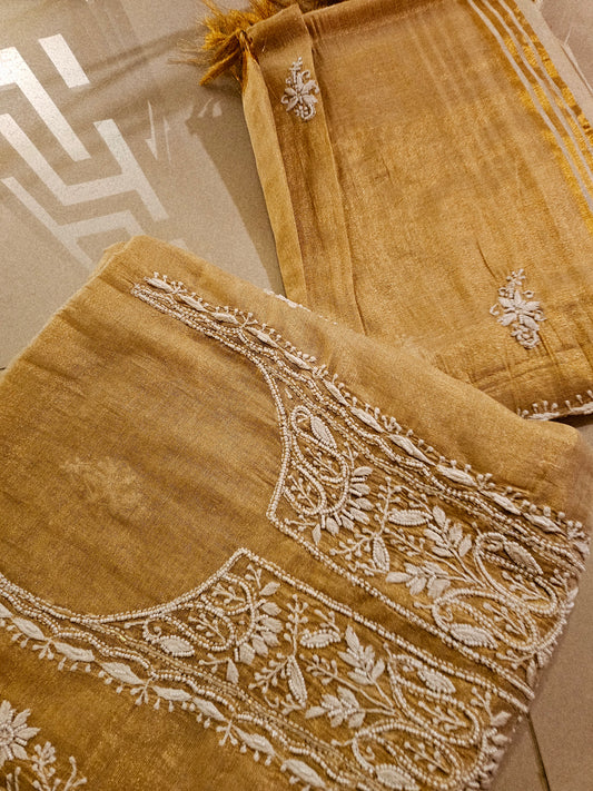Chanderi silk chikankari suit