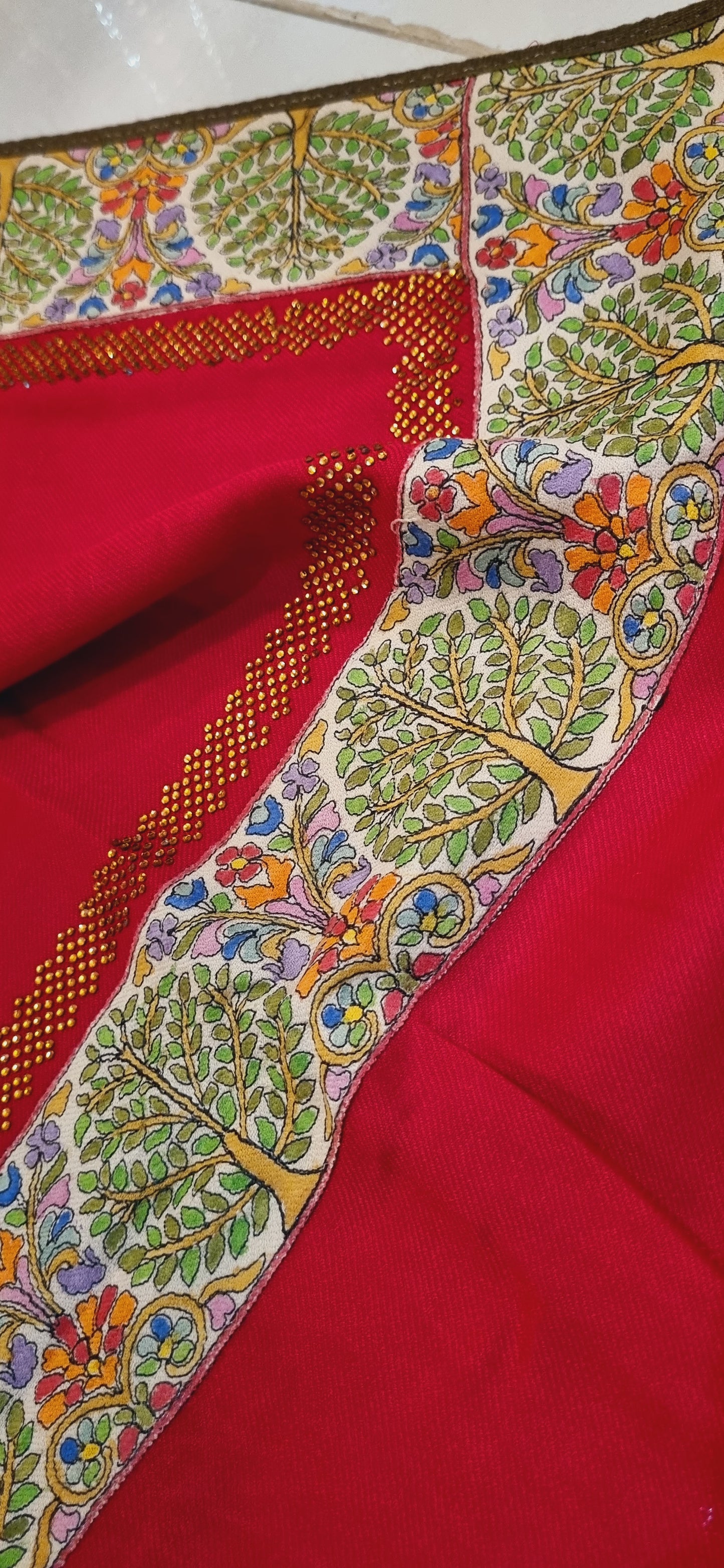 Pashmina with kalamkar and swarovski border