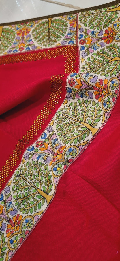 Pashmina with kalamkar and swarovski border