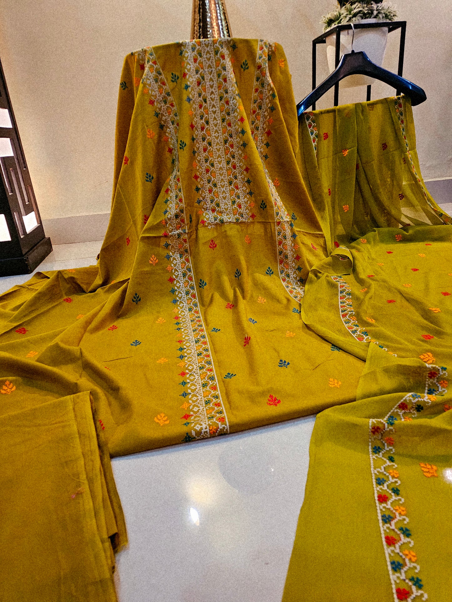 Lawn embroidered three piece suit