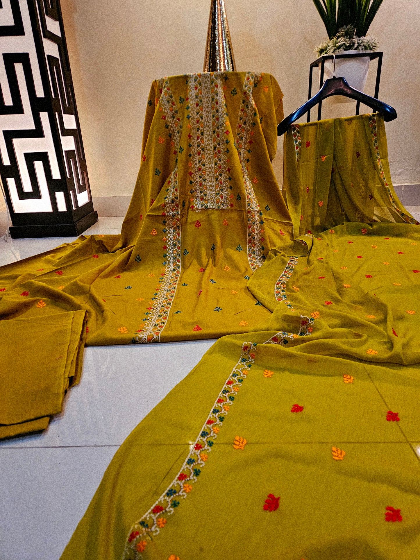 Lawn embroidered three piece suit