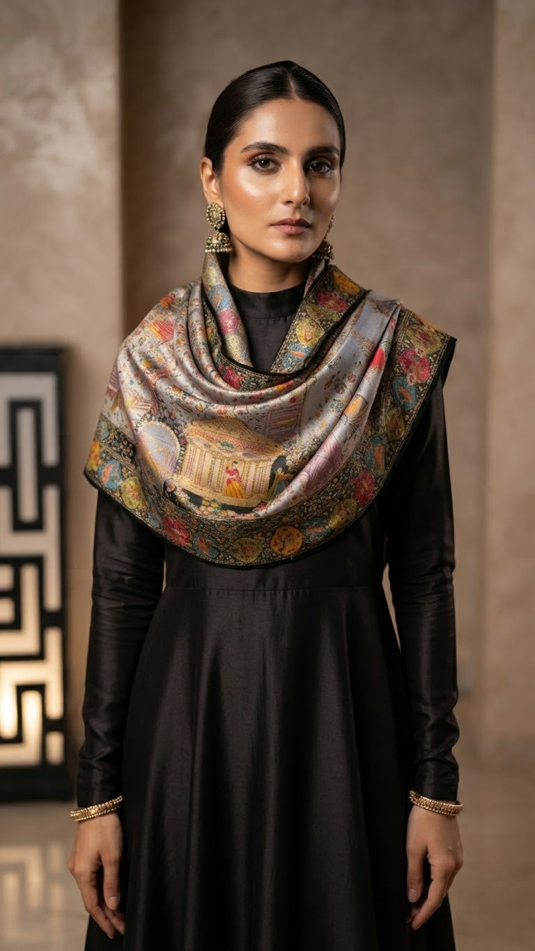 Meenakari minishawl: patola silk