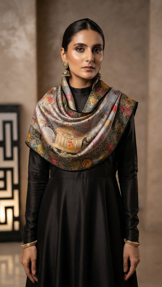 Meenakari minishawl: patola silk