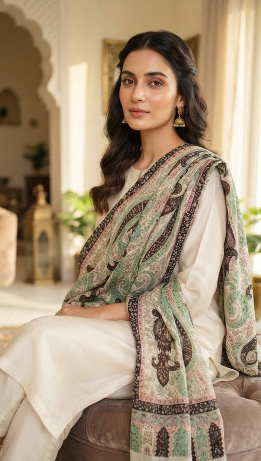 Reelkar embroidered minishawl: Pashmina