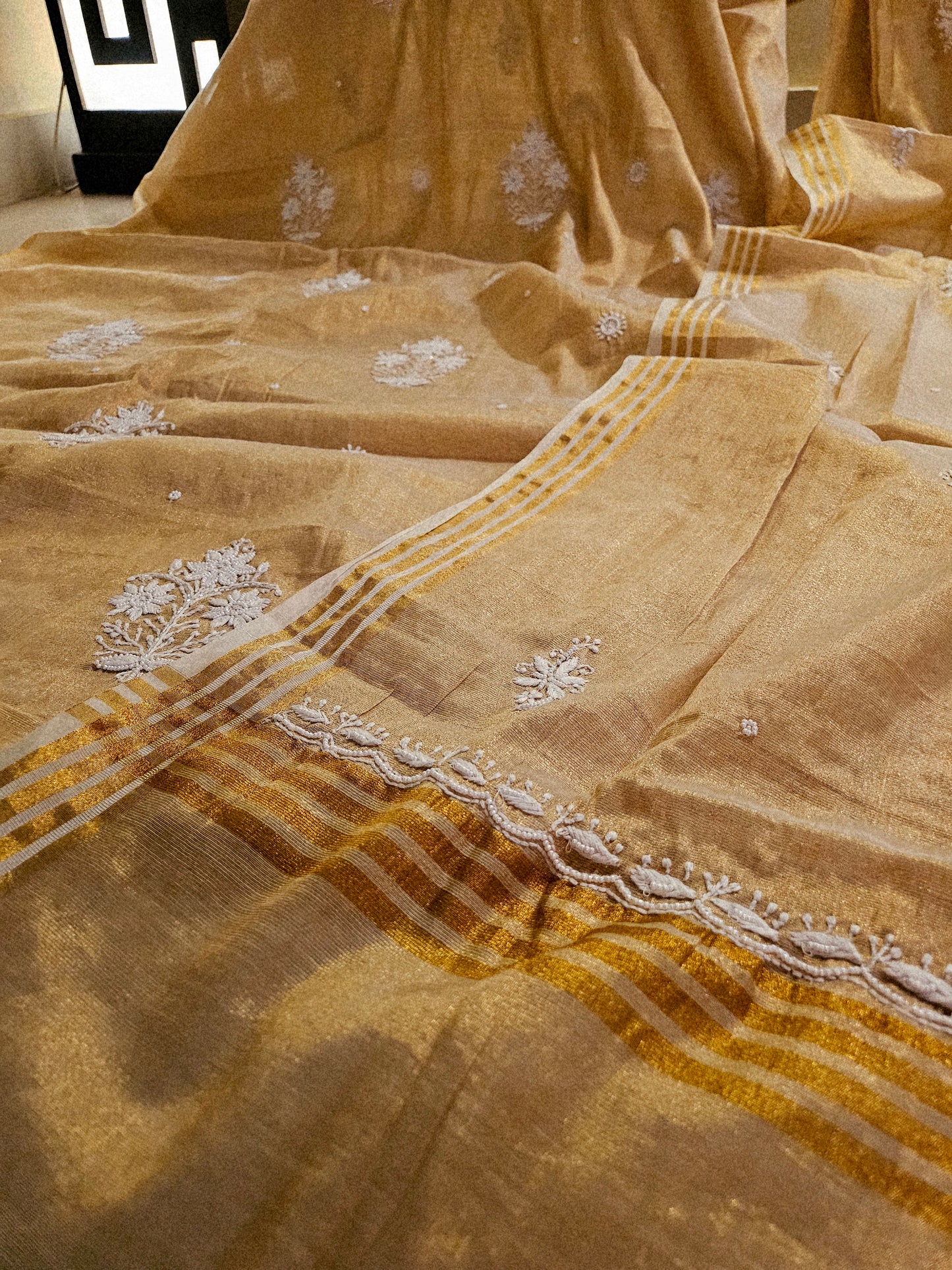 Chanderi silk chikankari suit