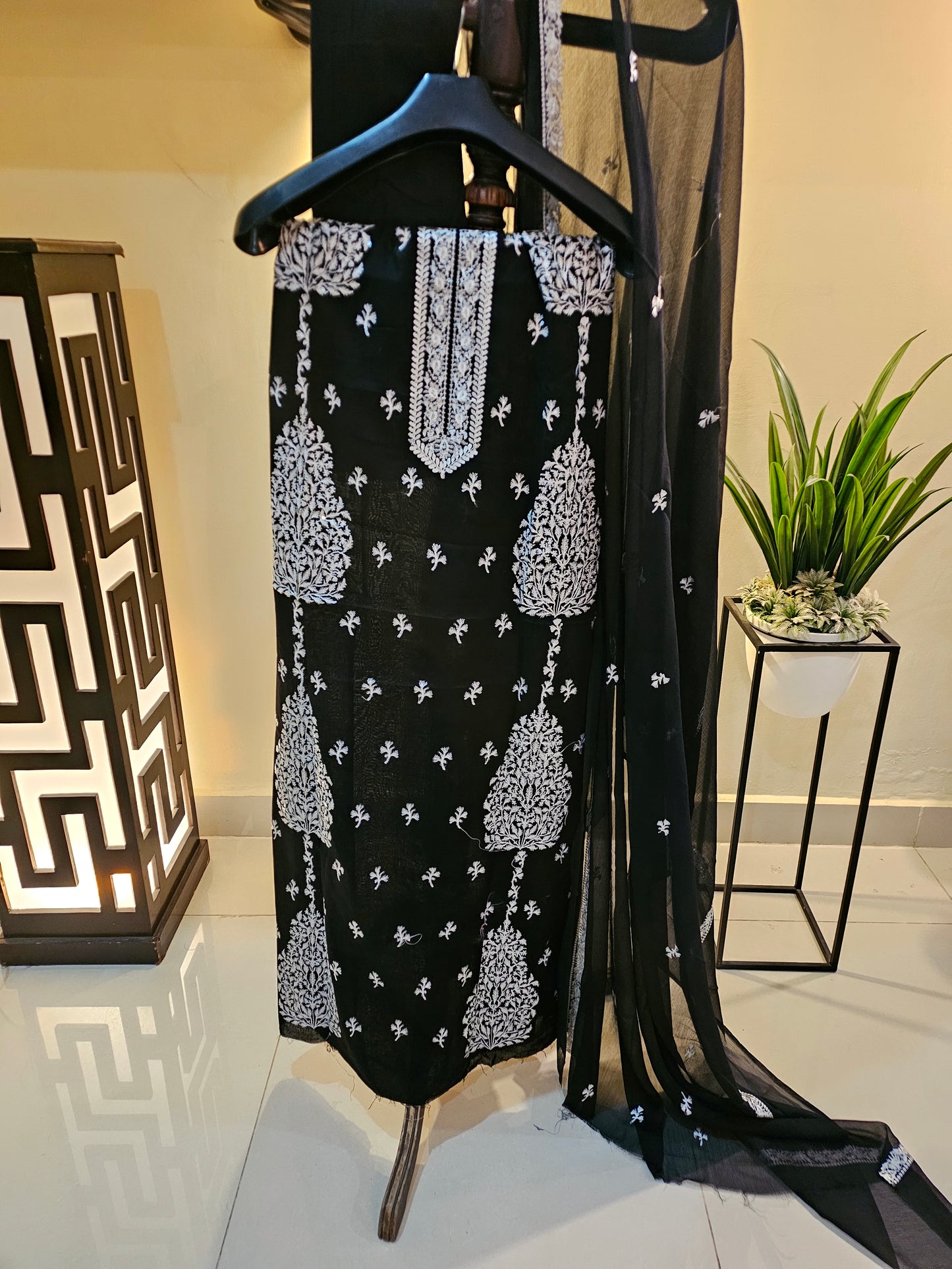 Lawn embroidered three piece suit