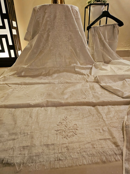Chanderi silk chikankari suit