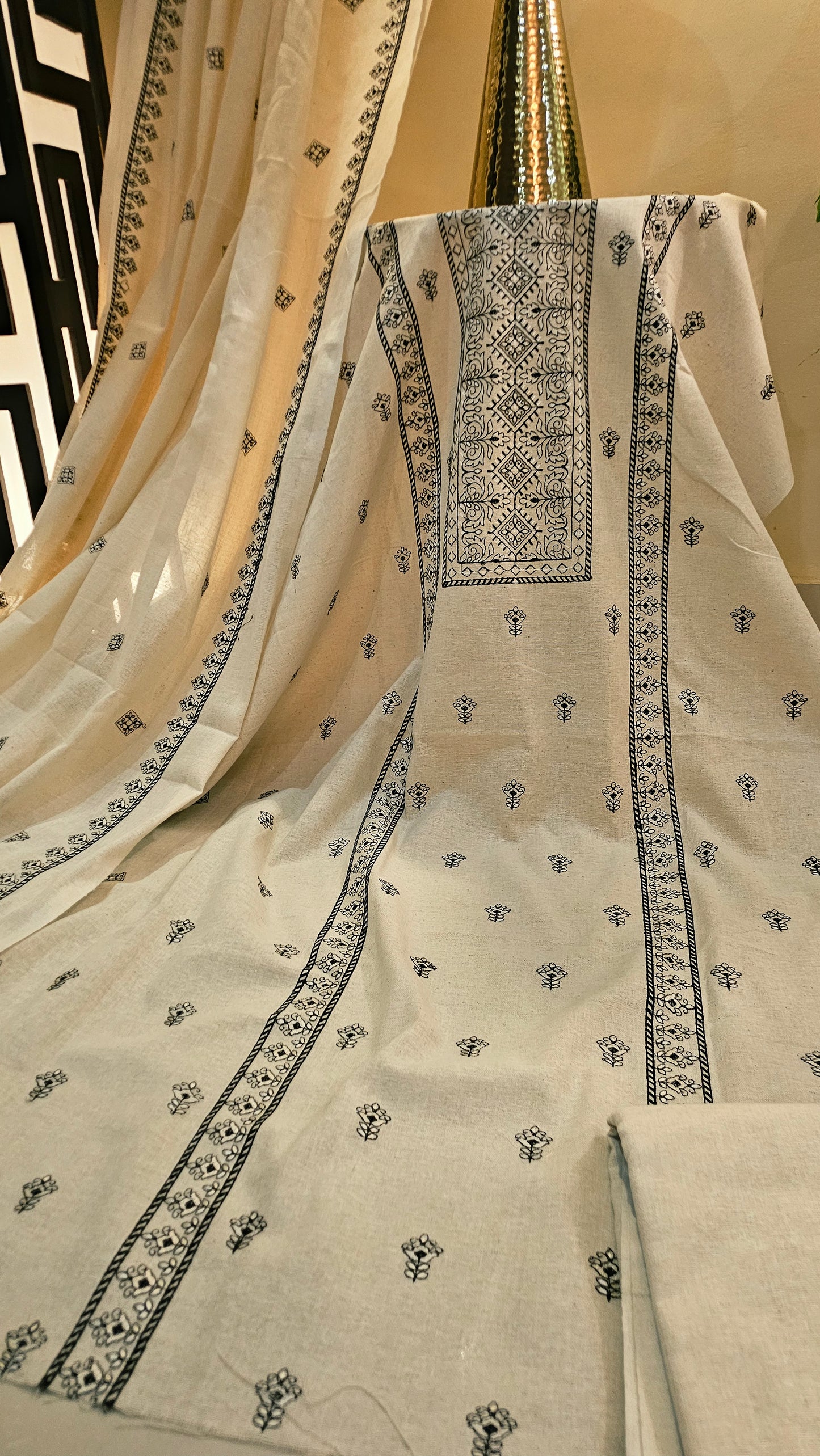 Embroidered three piece: Karandi khaddar