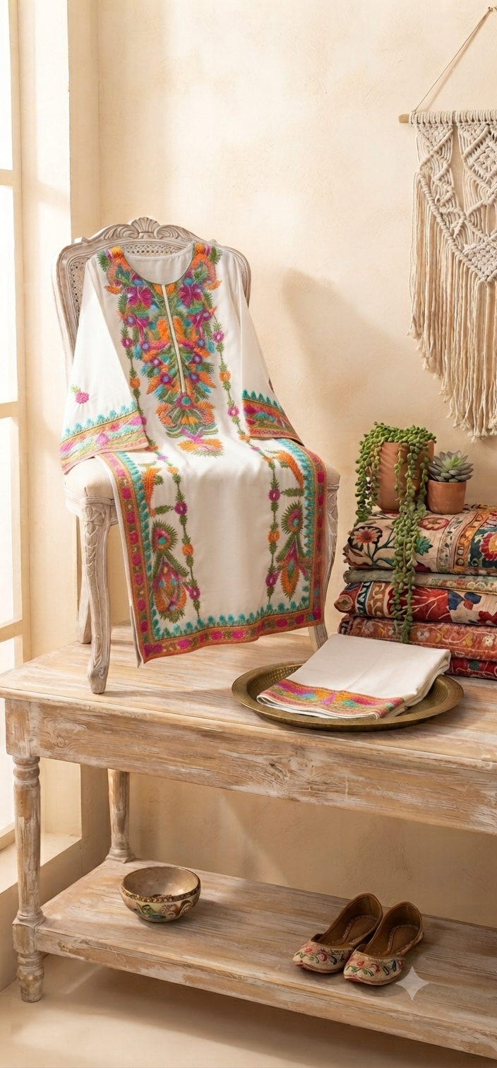 Embroidered kurta trouser: linen