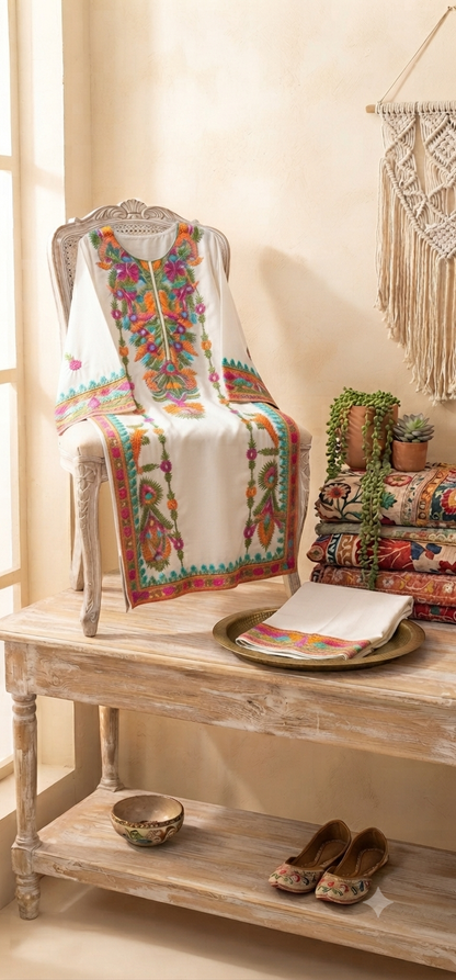 Embroidered kurta trouser: linen