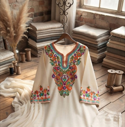 Embroidered suit: linen