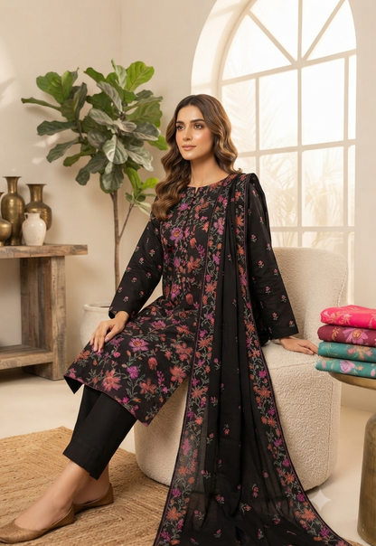 Embroidered three piece: Karandi khaddar